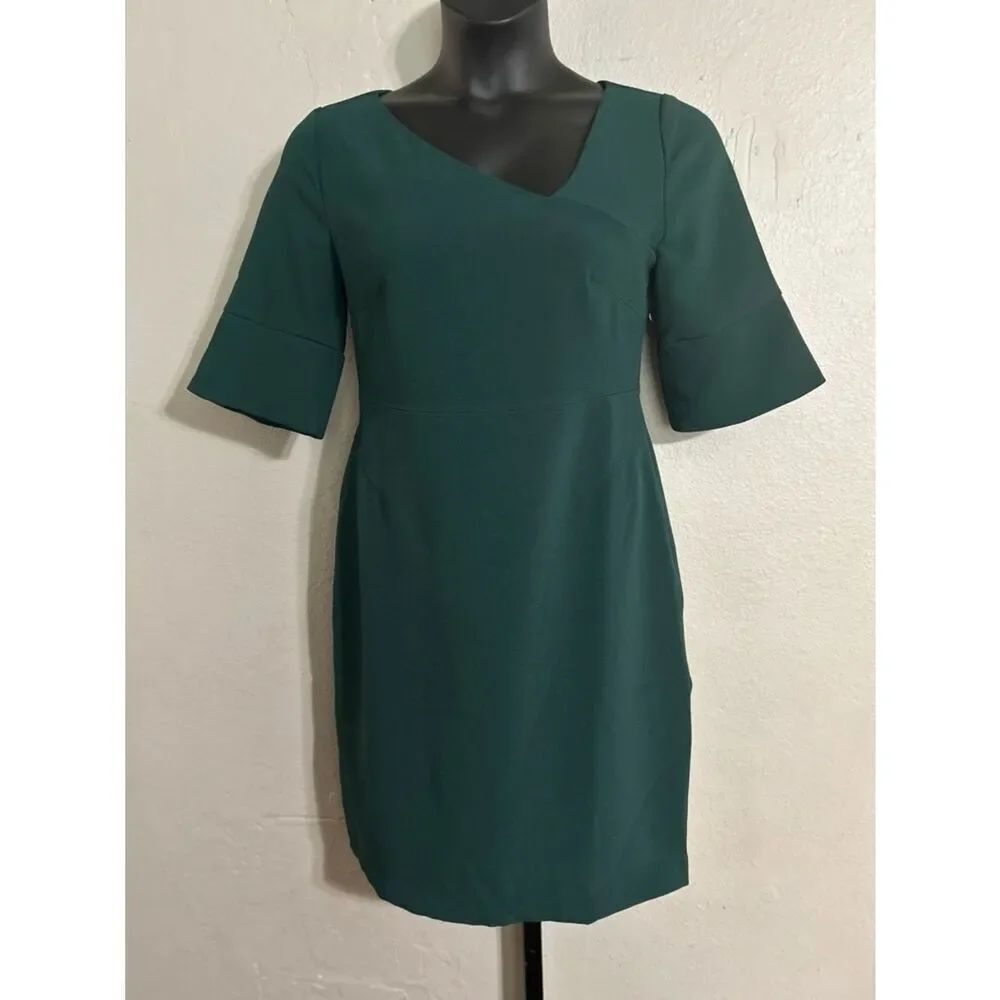 Lark & Ro Emerald Green Asymmetric Neck Midi Sheath Dress size 12